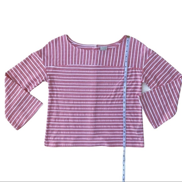 A New Day Casual Textured Stripe Pink Button Bell Sleeve Blouse Size Medium - Picture 13 of 15